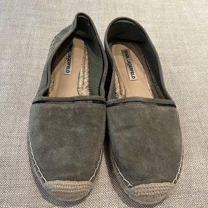 Karl Lagerfeld espadrille flats, light green suede .